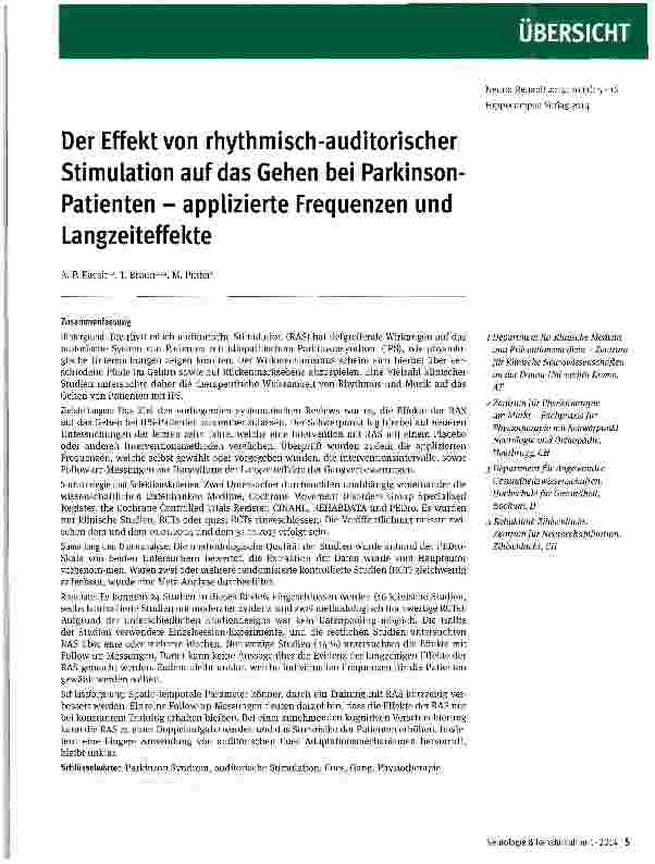 Vorschauseite 1: Der Effekt von rhythmisch-auditorischer Stimulation auf das Gehen bei Parkinson Patienten - applizierte Frequenzen und Langzeiteffekte