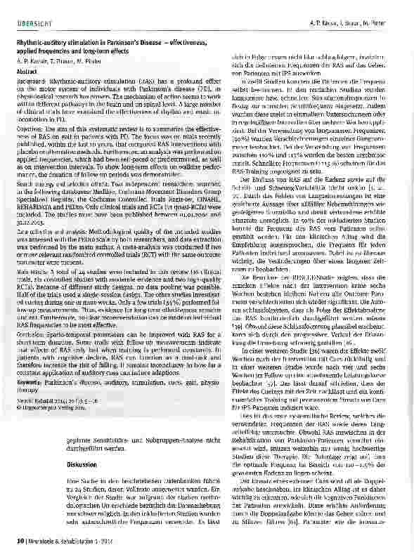 Vorschauseite 6: Der Effekt von rhythmisch-auditorischer Stimulation auf das Gehen bei Parkinson Patienten - applizierte Frequenzen und Langzeiteffekte