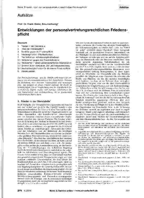 Vorschauseite 1: Entwicklungen der personalvertretungsrechtlichen Friedens-pflicht