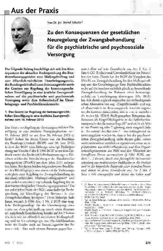 Vorschauseite 1: Zu den Konsequenzen der gesetzlichen Neuregelung der Zwangsbehandlung für die psychiatrische und psychosoziale Versorgung
