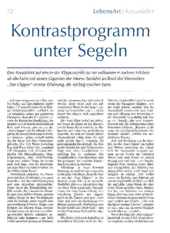 Vorschauseite 1: Kontrastprogramm unter Segeln