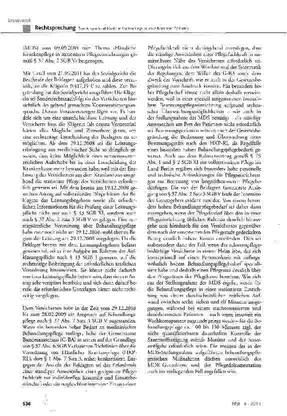 Vorschauseite 4: Zum Anspruch auf häusliche Krankenpflege bei dauerbeatmeten Patienten