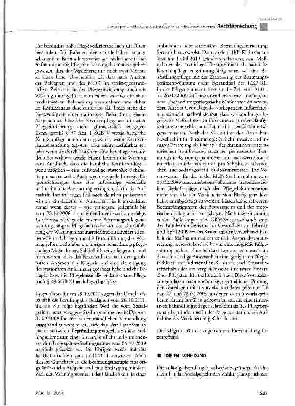 Vorschauseite 5: Zum Anspruch auf häusliche Krankenpflege bei dauerbeatmeten Patienten