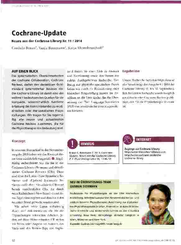 Vorschauseite 1: Cochrane-Update Neues aus der Cochrane Library Nr. 11 / 2014
