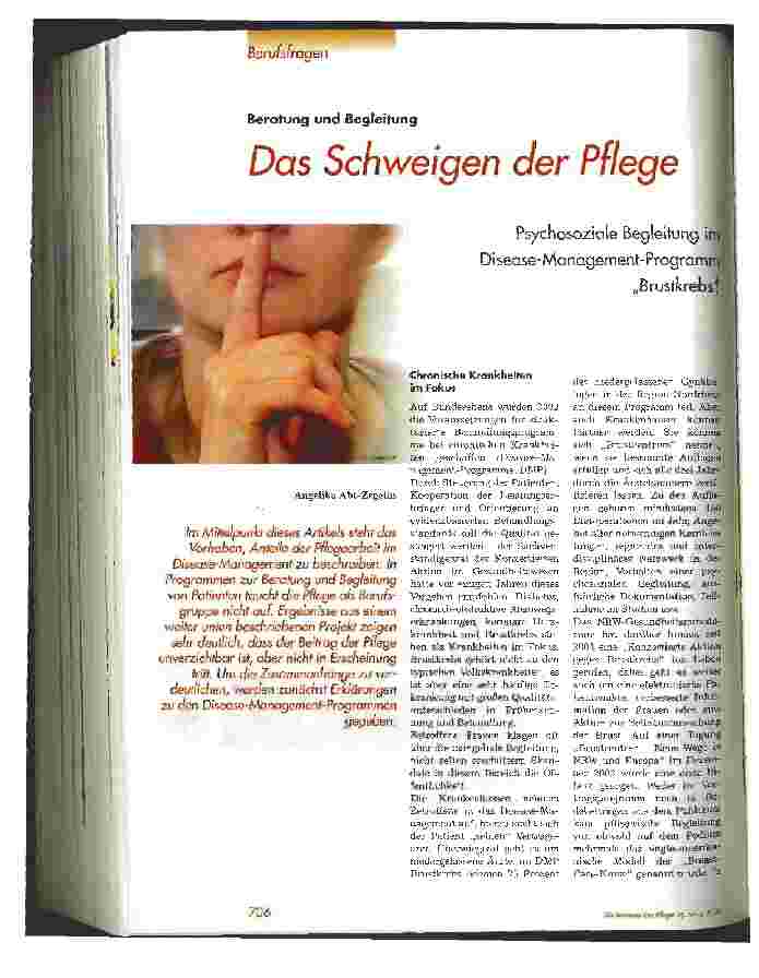 Vorschauseite 1: Das Schweigen der Pflege - Psychosoziale Begleitung im Disease-Management-ProgrammBrustkrebs