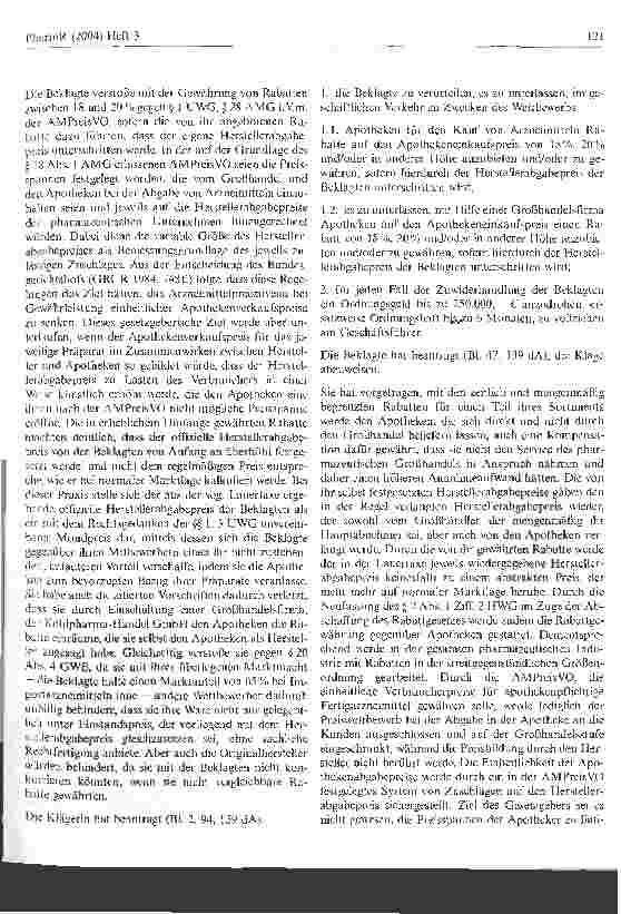 Vorschauseite 2: Zur Frage der Zulässigkeit von Rabatten Saarländisches OLG, Urteil vom 26. November 2003