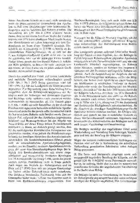 Vorschauseite 3: Zur Frage der Zulässigkeit von Rabatten Saarländisches OLG, Urteil vom 26. November 2003
