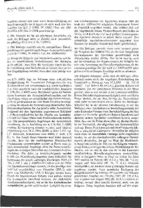 Vorschauseite 4: Zur Frage der Zulässigkeit von Rabatten Saarländisches OLG, Urteil vom 26. November 2003