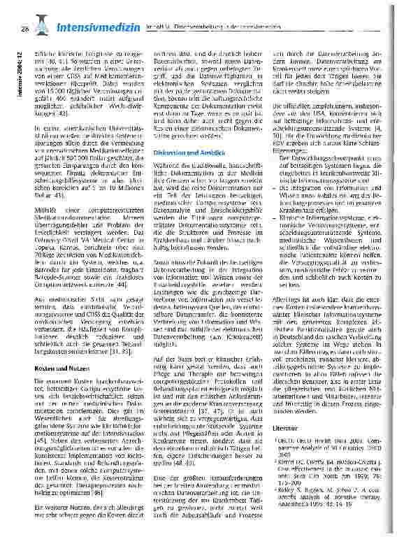 Vorschauseite 4: Datenverarbeitung in der Intensivmedizin Gegenwärtiger Zustand und zukünftige Entwicklungen