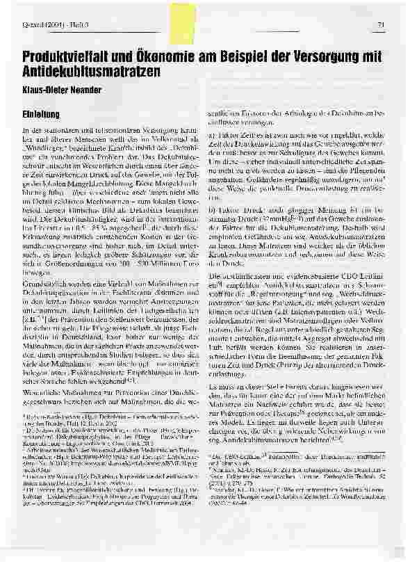 Vorschauseite 1: Produktvielfalt und Ökonomie am Beispiel der Versorgung mit Antidekubitusmatratzen
