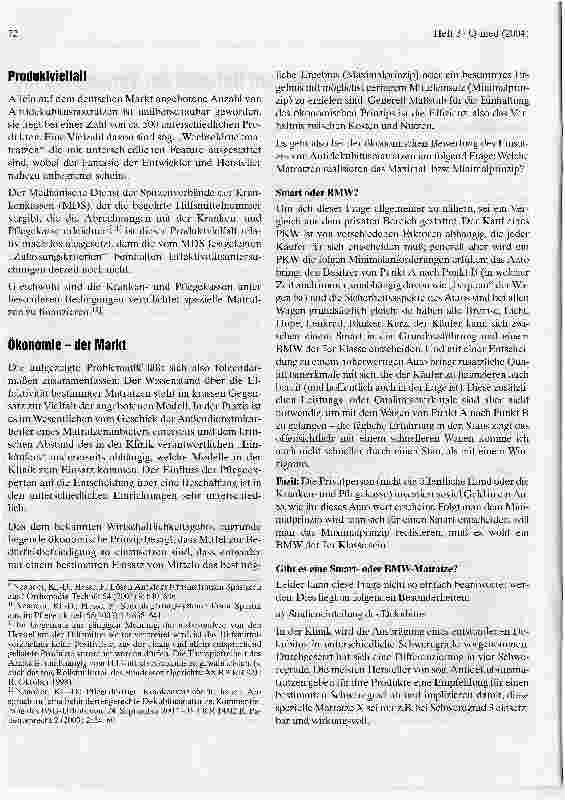Vorschauseite 2: Produktvielfalt und Ökonomie am Beispiel der Versorgung mit Antidekubitusmatratzen