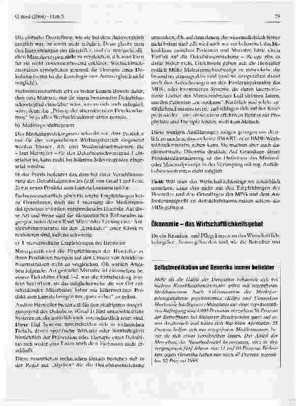 Vorschauseite 3: Produktvielfalt und Ökonomie am Beispiel der Versorgung mit Antidekubitusmatratzen