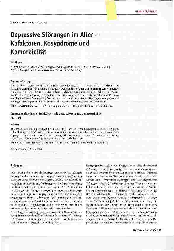 Vorschauseite 1: Depressive Störungen im Alter -Kofaktoren, Kosyndrome und Komorbidität