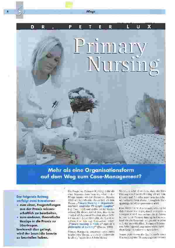 Vorschauseite 1: Primary NursingMehr als eine Organisationsform auf dem Weg zum Gase-Management?