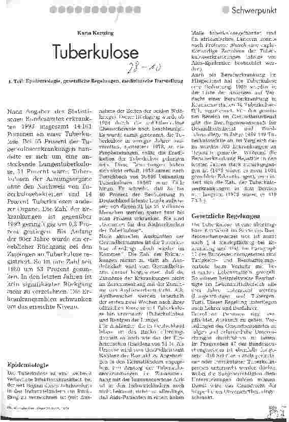Vorschauseite 1: Tuberkulose 1. Teil: Epidemiologie, gesetzliche Regelungen, medizinische Darstellg