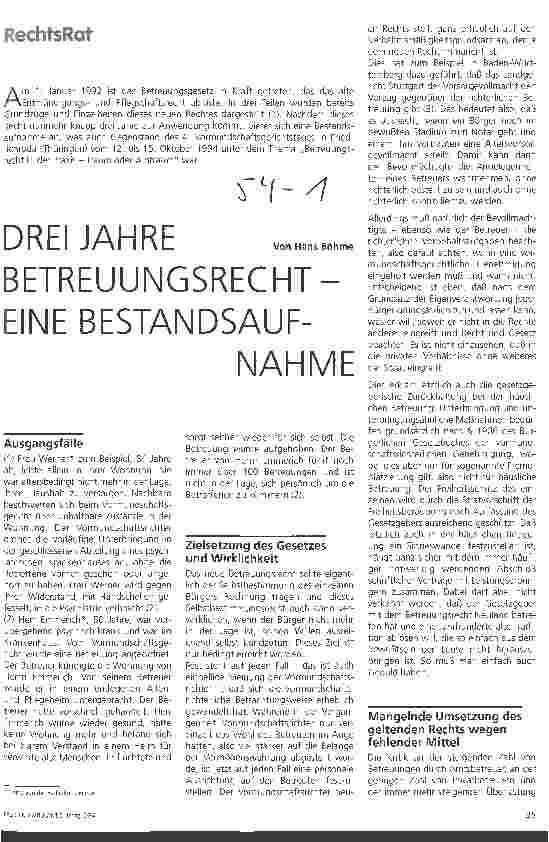 Vorschauseite 1: Drei Jahre Betreuungsrecht - eine Bestandsaufnahme