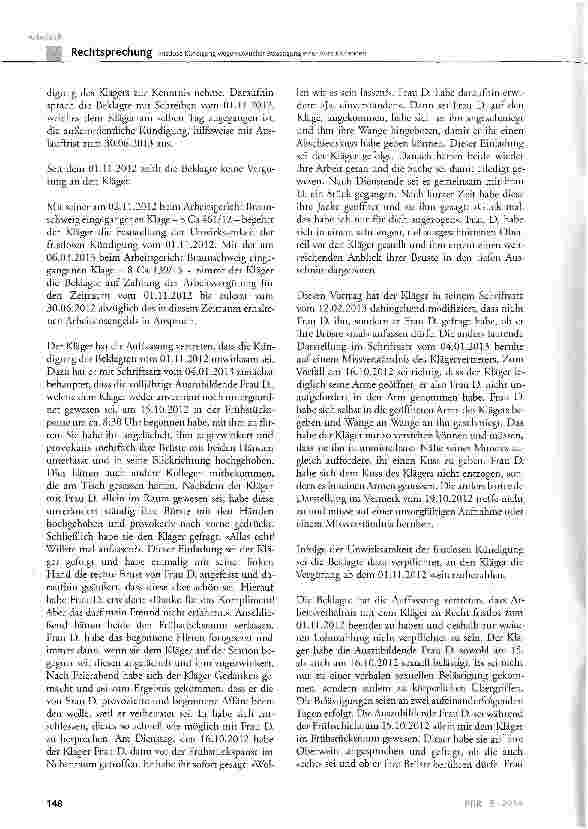 Vorschauseite 2: Fristlose Kündigung wegen sexueller Belästigung einer Auszubildenden BGB § 626 Abs. 1; AGG § 3 Abs. 4, § 7 Abs. 3; TVÖD-AT § 33