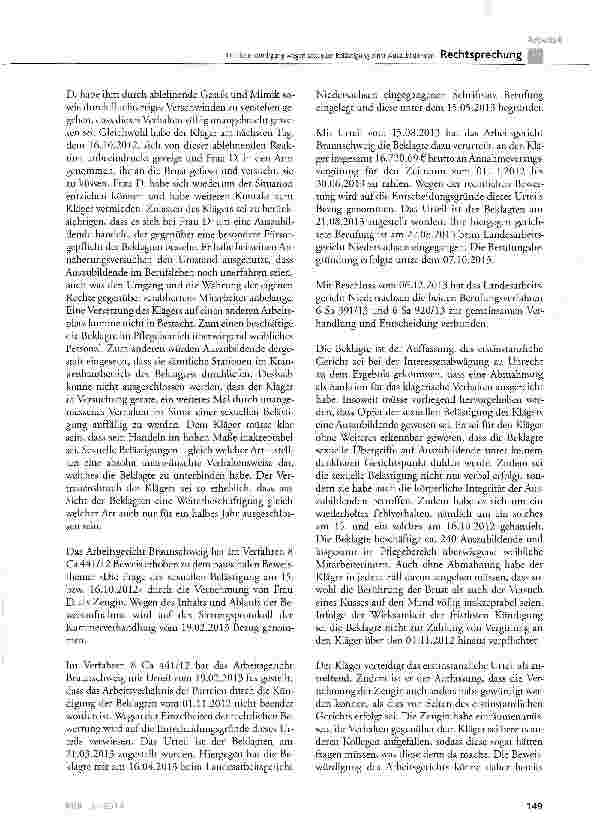 Vorschauseite 3: Fristlose Kündigung wegen sexueller Belästigung einer Auszubildenden BGB § 626 Abs. 1; AGG § 3 Abs. 4, § 7 Abs. 3; TVÖD-AT § 33