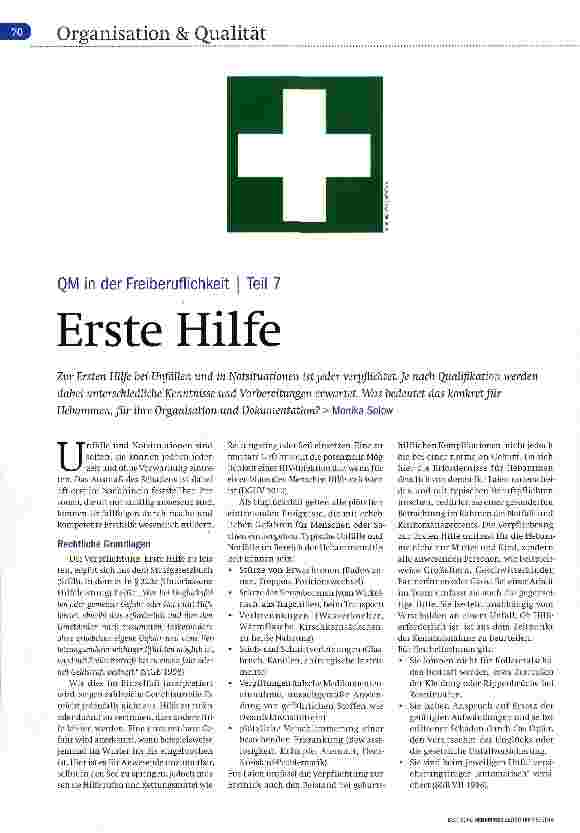 Vorschauseite 1: QM in der Freiberuflichkeit | Teil 7 Erste Hilfe