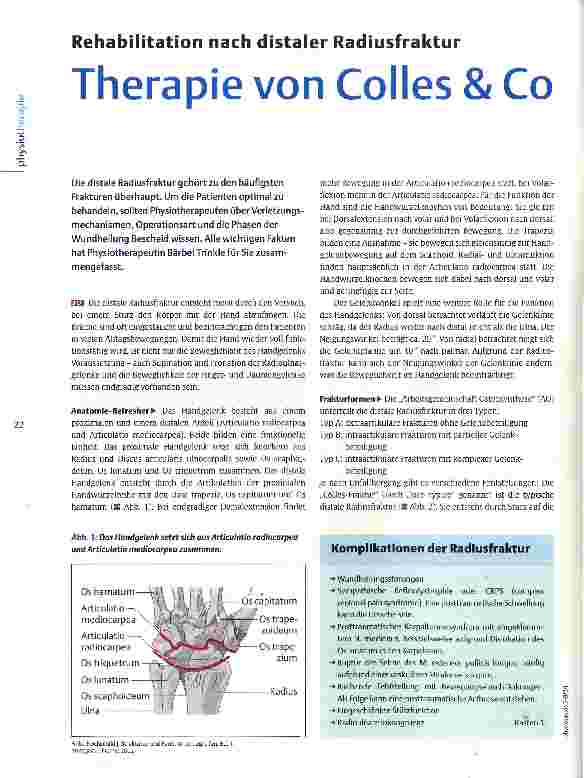 Vorschauseite 1: Rehabilitation nach distaler Radiusfraktur Therapie von Colles & Co