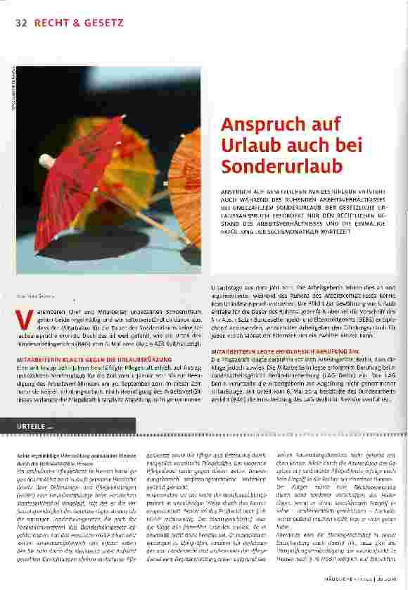 Vorschauseite 1: Anspruch auf Urlaub auch bei Sonderurlaub