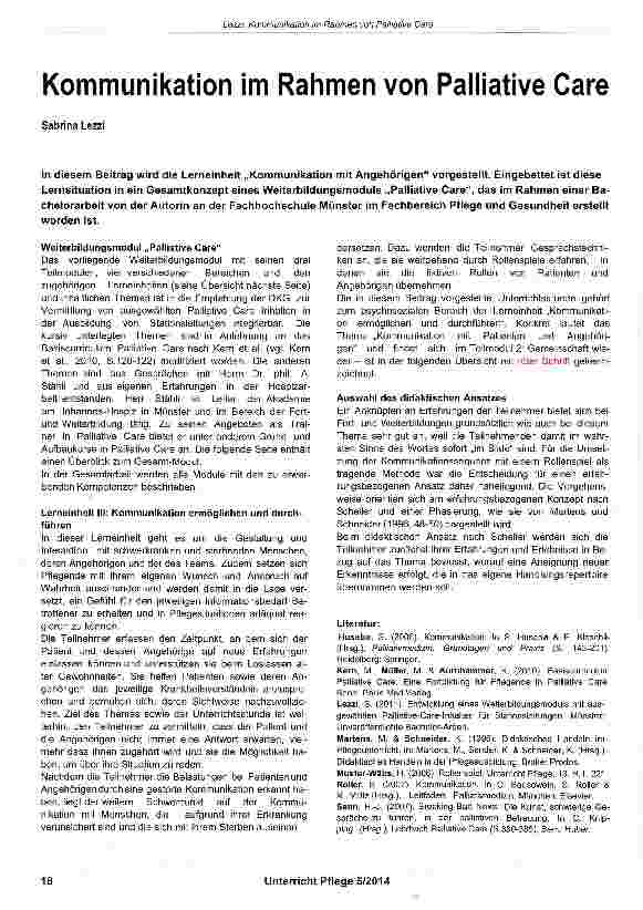 Vorschauseite 1: Kommunikation im Rahmen von Palliative Care