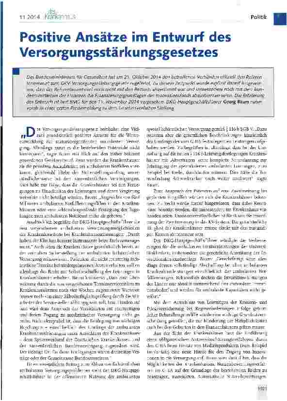 Vorschauseite 1: Positive Ansätze im Entwurf des Versorgungsstärkungsgesetzes