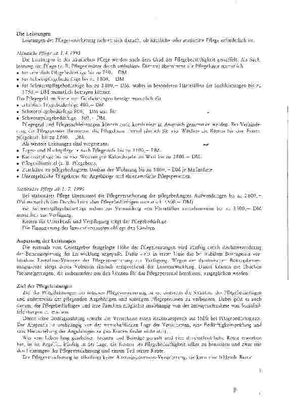 Vorschauseite 3: Pflege-Versicherungsgesetz: Einführung in 2 Stufen Häusliche Pflegeleistungen ab 1.4.95, Stationäre Pflege ab 1.7.96