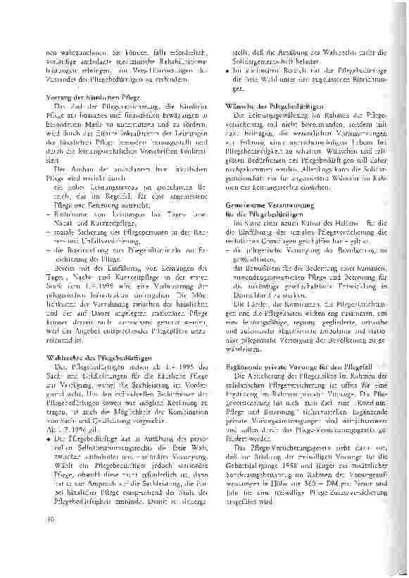 Vorschauseite 6: Pflege-Versicherungsgesetz: Einführung in 2 Stufen Häusliche Pflegeleistungen ab 1.4.95, Stationäre Pflege ab 1.7.96