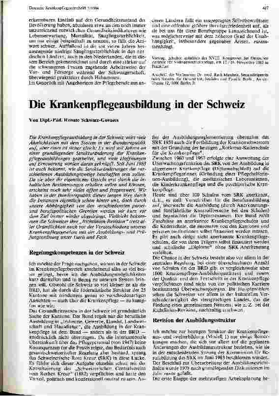 Vorschauseite 1: Die Krankenpflegeausbildung in der Schweiz
