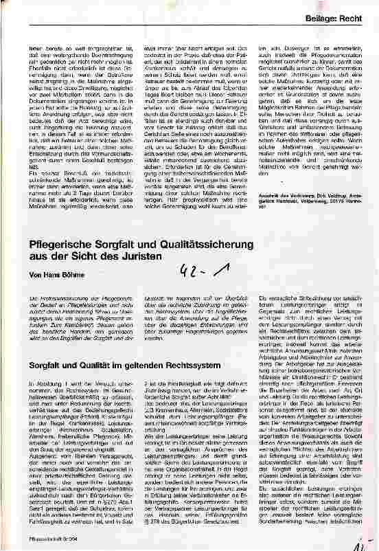 Vorschauseite 1: Pflegerische Sorgfalt und Qualitätssicherung aus der Sicht der Juristen