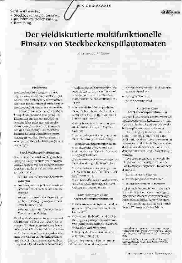 Vorschauseite 1: Der vieldiskutierte multifunktionelle Einsatz von Steckbeckenspülautomaten