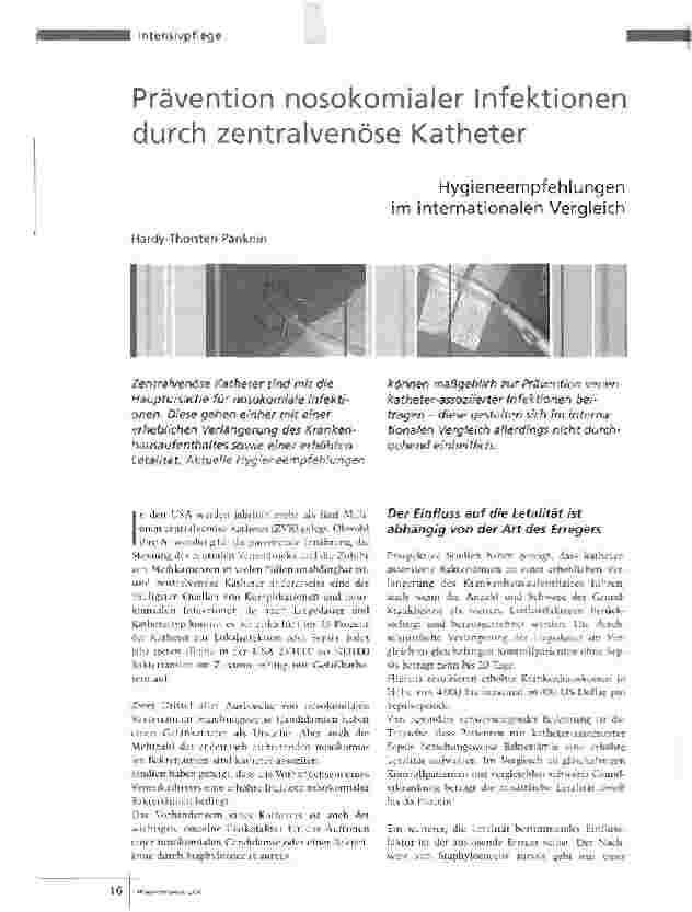 Vorschauseite 1: Prävention nosokomialer Infektionen durch zentralvenöse Katheter