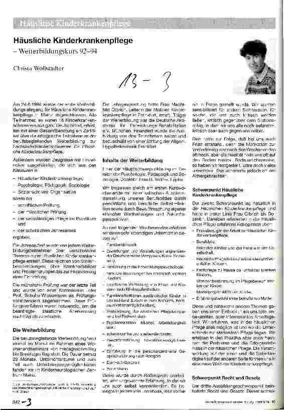 Vorschauseite 1: Häusliche Kinderkrankenpflege Weiterbildungskurs 92-94