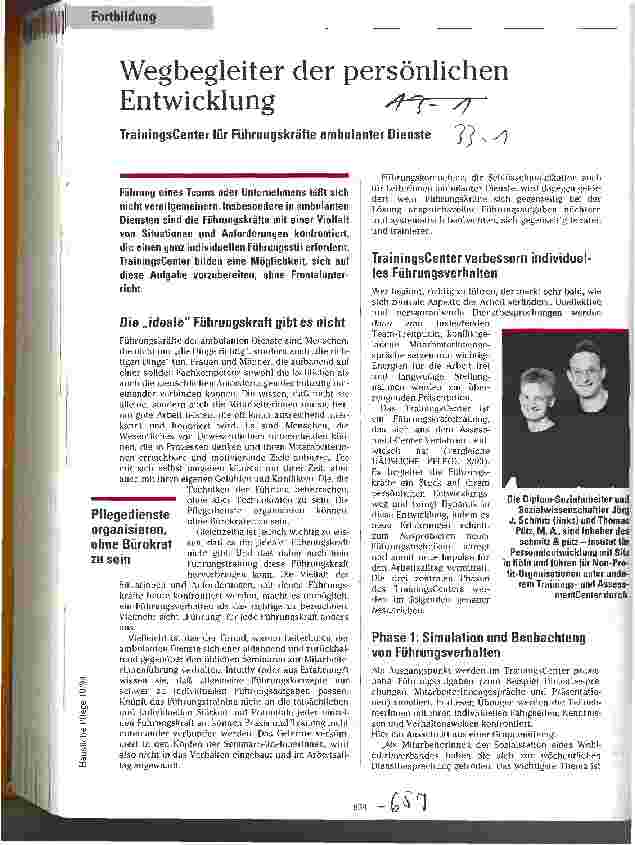 Vorschauseite 1: Wegbegleiter der persönlichen Entwicklung Trainigscenter für Führungskräfte ambulanter Dienste