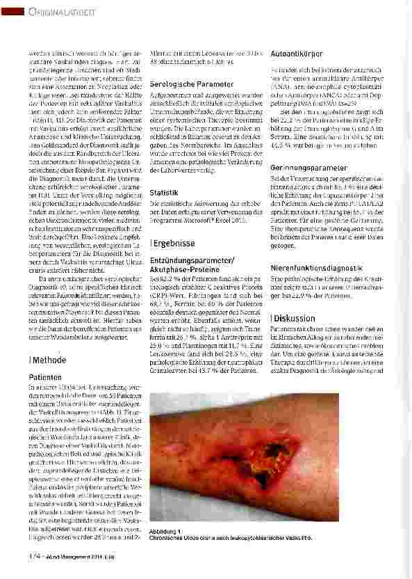 Vorschauseite 2: Ulcus cruris durch Vaskulitis: Wie viel serologische Diagnostik ist sinnvoll?