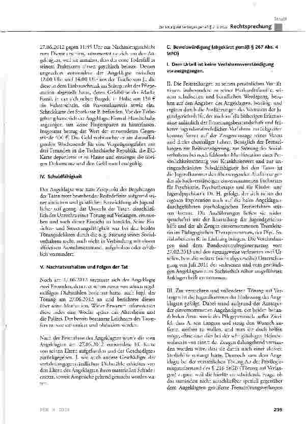 Vorschauseite 4: Zur Tötung auf Verlangen gemäß § 216 StGB StGB § 22, § 23, § 216, § 242 Abs. 1, § 248a; JGG § 1, § 3, § 17 Abs. 2, § 18 Abs. 1 und 2, § 31 Abs. 1