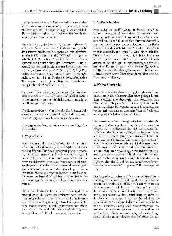 Vorschauseite 2: Keine Pflicht zur Vornahme lebenserhaltender Maßnahmen gegenüber einem reiverantwortlich handelnden Suizidenten BGB § 1901a Abs. 1, Abs. 2, Abs. 3 und Abs. 5