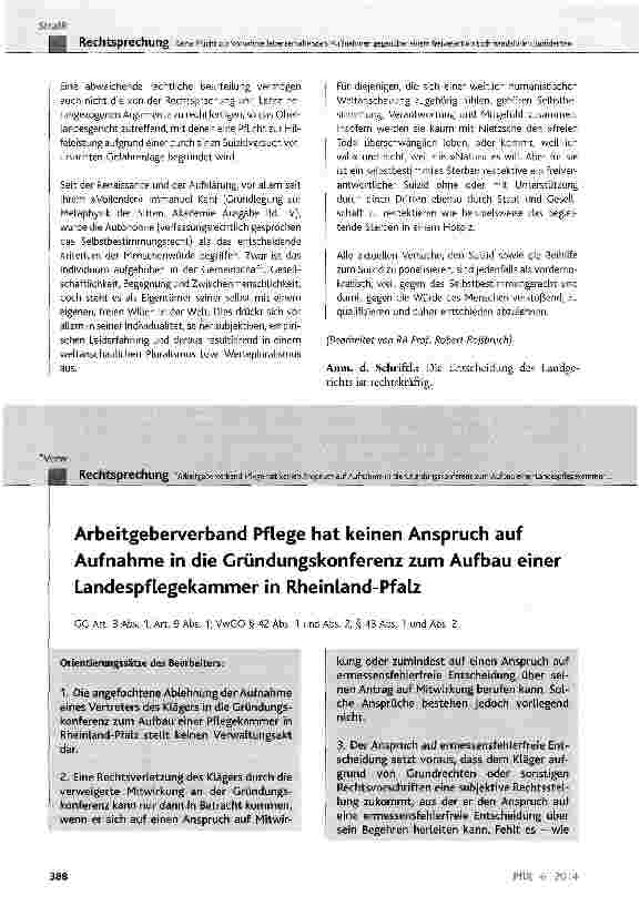 Vorschauseite 5: Keine Pflicht zur Vornahme lebenserhaltender Maßnahmen gegenüber einem reiverantwortlich handelnden Suizidenten BGB § 1901a Abs. 1, Abs. 2, Abs. 3 und Abs. 5