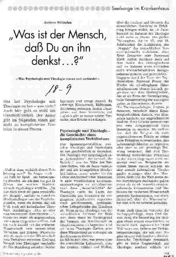 Vorschauseite 1: Was ist der Mensch, daß Du an ihn denkst. .. ? Was Psychologie (P) und Theologie (T) trennt und verbindet