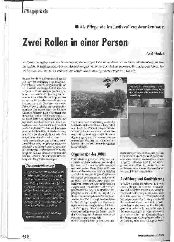 Vorschauseite 1: Zwei Rollen in einer Person - Als Pflegende im Justizvoilzugskrankenhaus