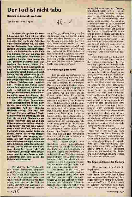 Vorschauseite 1: Der Tod ist nicht tabu Beistand im Angesicht des Todes