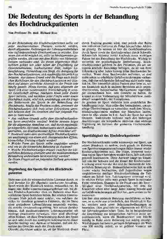 Vorschauseite 1: Die Bedeutung des Sports in der Behandlung des Hochdruckpatienten