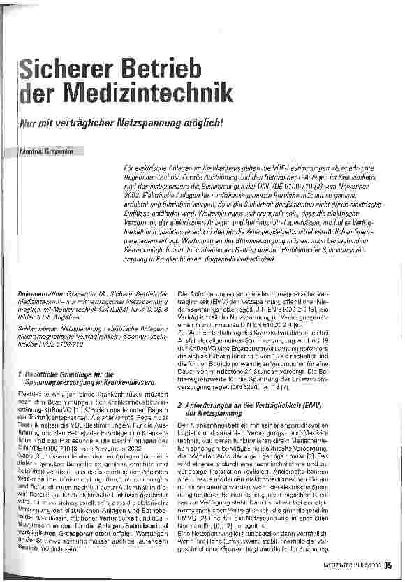 Vorschauseite 1: Sicherer Betrieb der Medizintechnik Nur mit verträglicher Netzspannung möglich