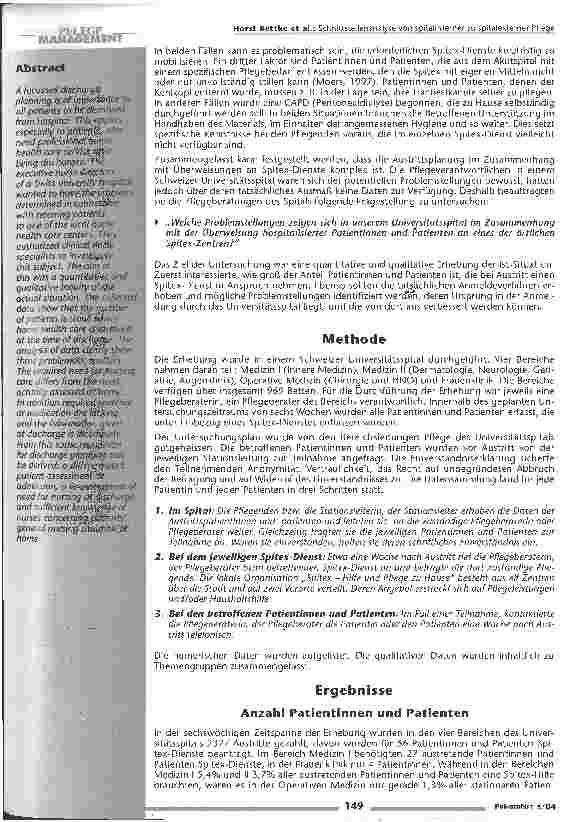 Vorschauseite 2: Schnittstellenanalyse von spitalinterner zu spitalexterner Pflege Am Beispiel hospitalisierter Patientinnen in einem schweizerischen Universitätsspital