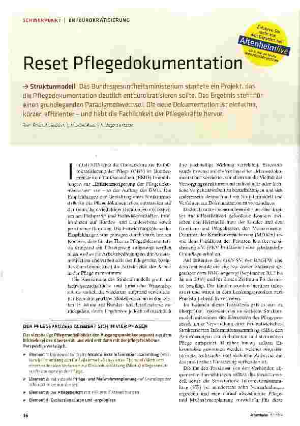 Vorschauseite 1: Reset Pflegedokumentation