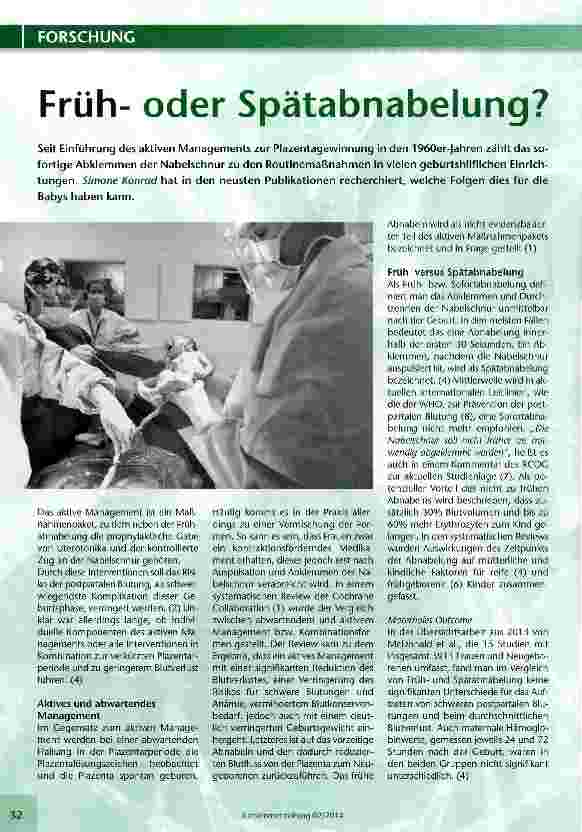 Vorschauseite 1: Frühoder Spätabnabelung