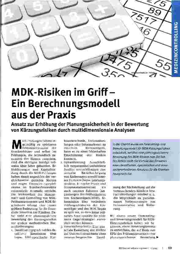 Vorschauseite 1: MDK-Risiken im Griff-Ein Berechnungsmodell aus der Praxis