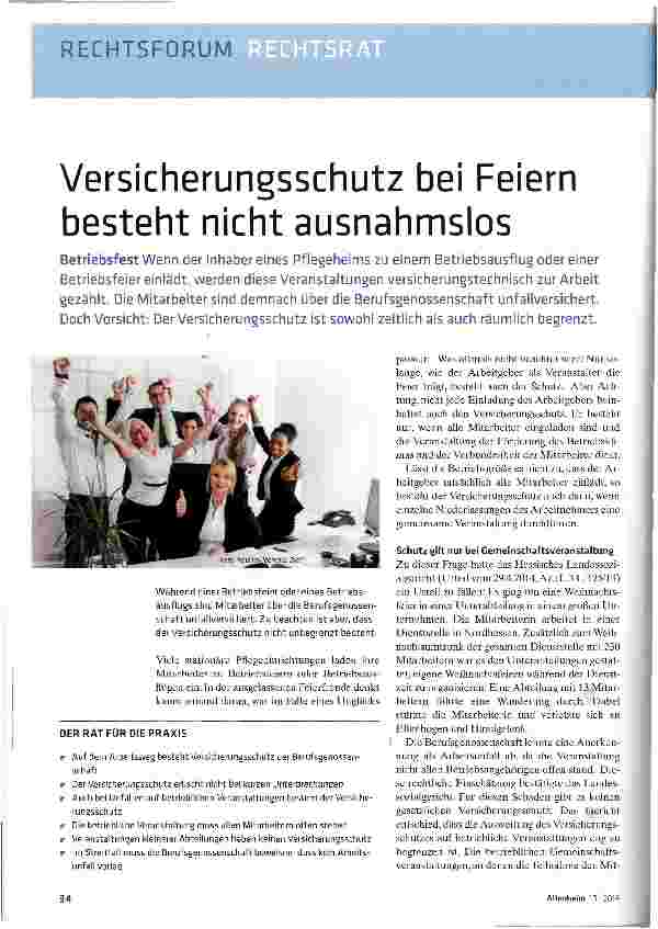 Vorschauseite 1: Versicherungsschutz bei Feiern besteht nicht ausnahmslos