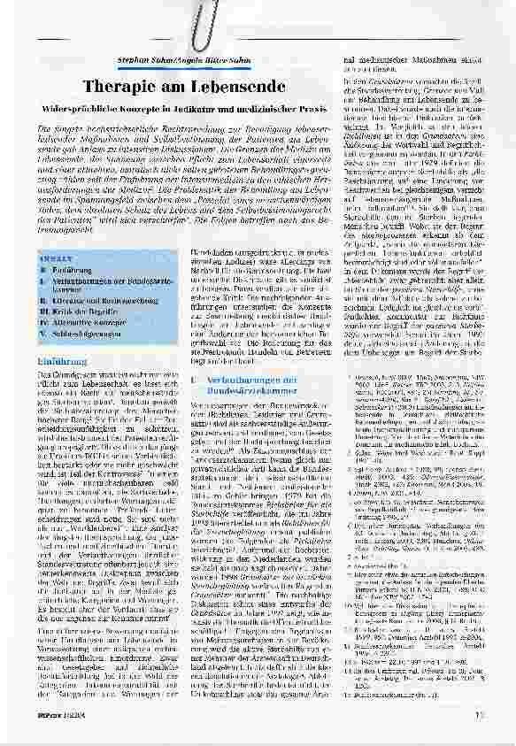 Vorschauseite 1: Therapie am LebensendeWidersprüchliche Konzepte in Judikatur und medizinischer Praxis